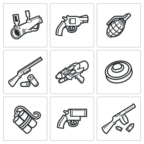 Types of weapons icons — Stock Vector