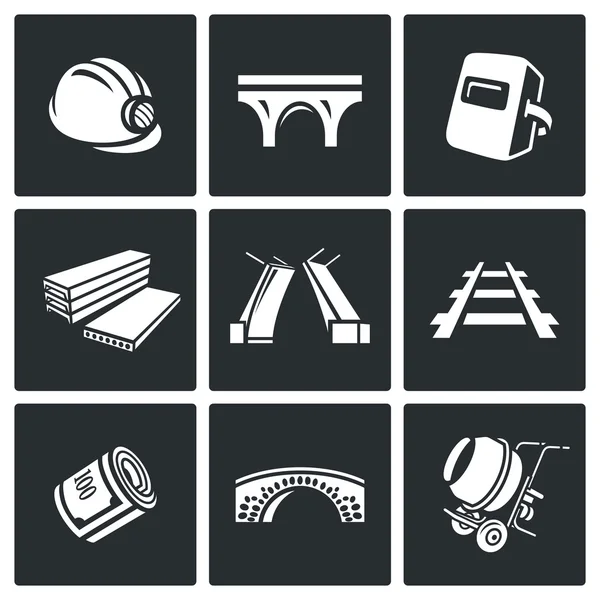 Conjunto de iconos de construcción puente — Vector de stock