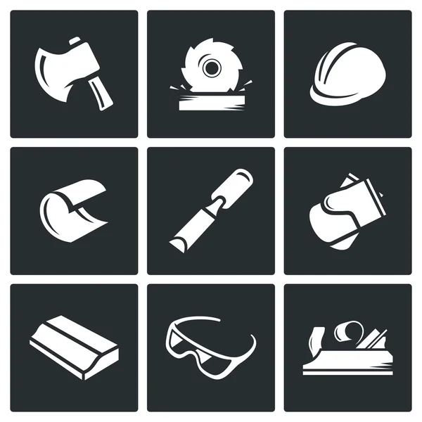 White Woodworking icons — Stock Vector