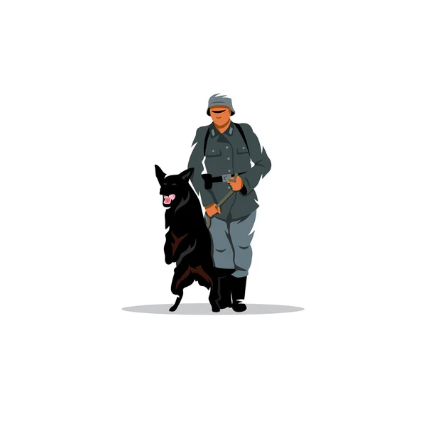 Deutscher Soldat mit Hundeschild. — Stockvektor