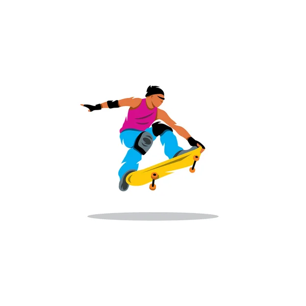 Skateboarder man teken springen. — Stockvector