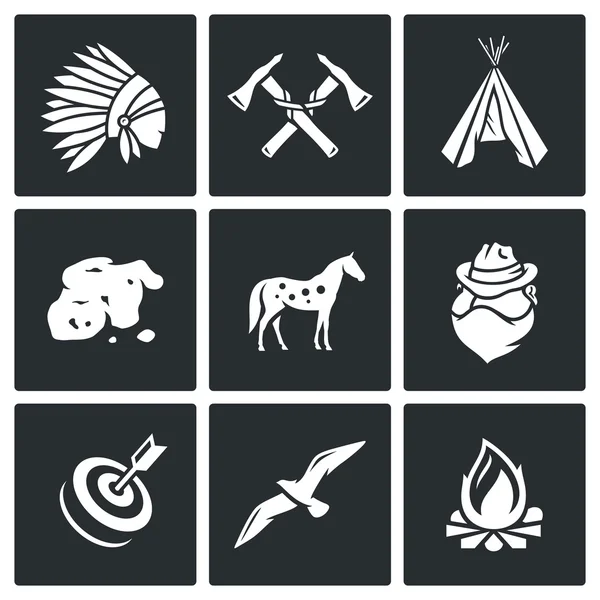 Indianen Wild West pictogrammen — Stockvector