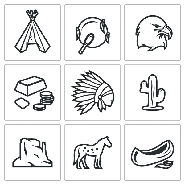 Indianen Wild West pictogrammen — Stockvector