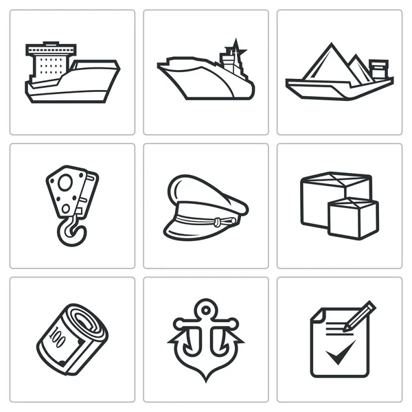 Iconos de artesanía marina — Vector de stock