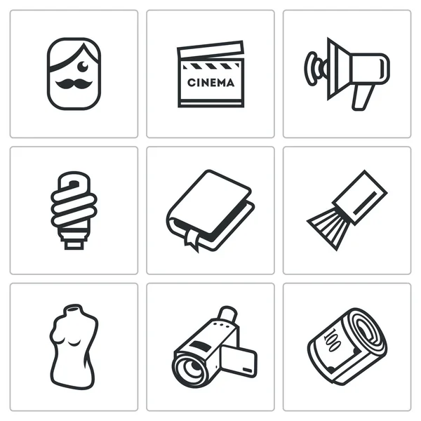 Actor and film industry icons set — Stock Vector