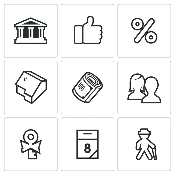 Hypothecair krediet leningen icons set. — Stockvector