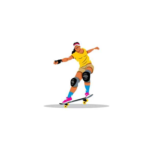 Skateboarder meisje springen. Vectorillustratie. — Stockvector