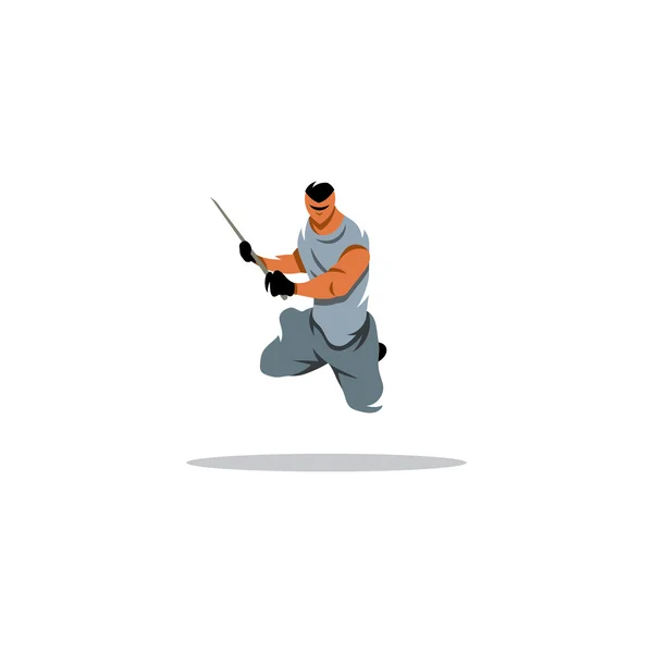 Guerrero saltando con espada. Ilustración vectorial . — Vector de stock