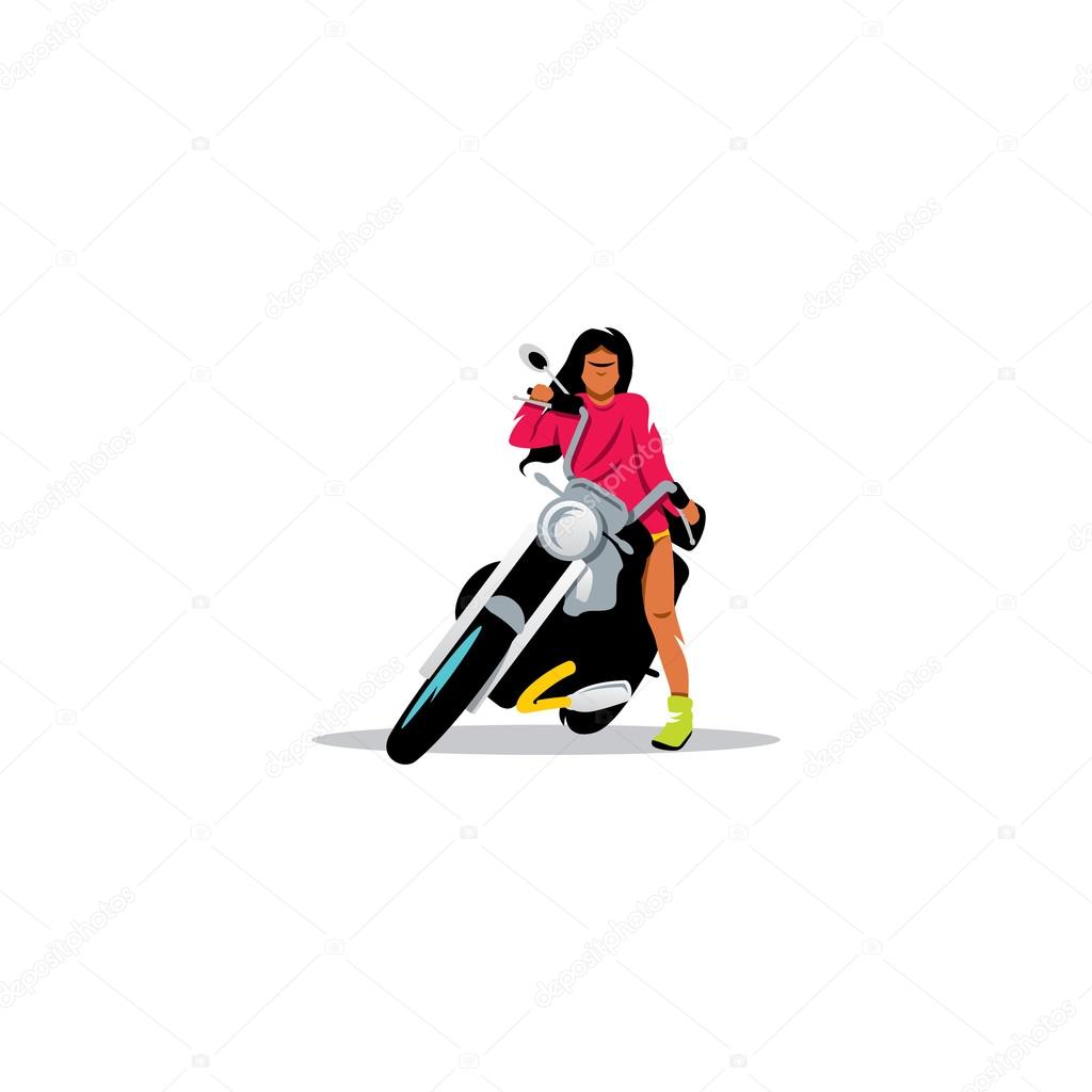 Young woman sitting on motorcycle. Vector Illustration.