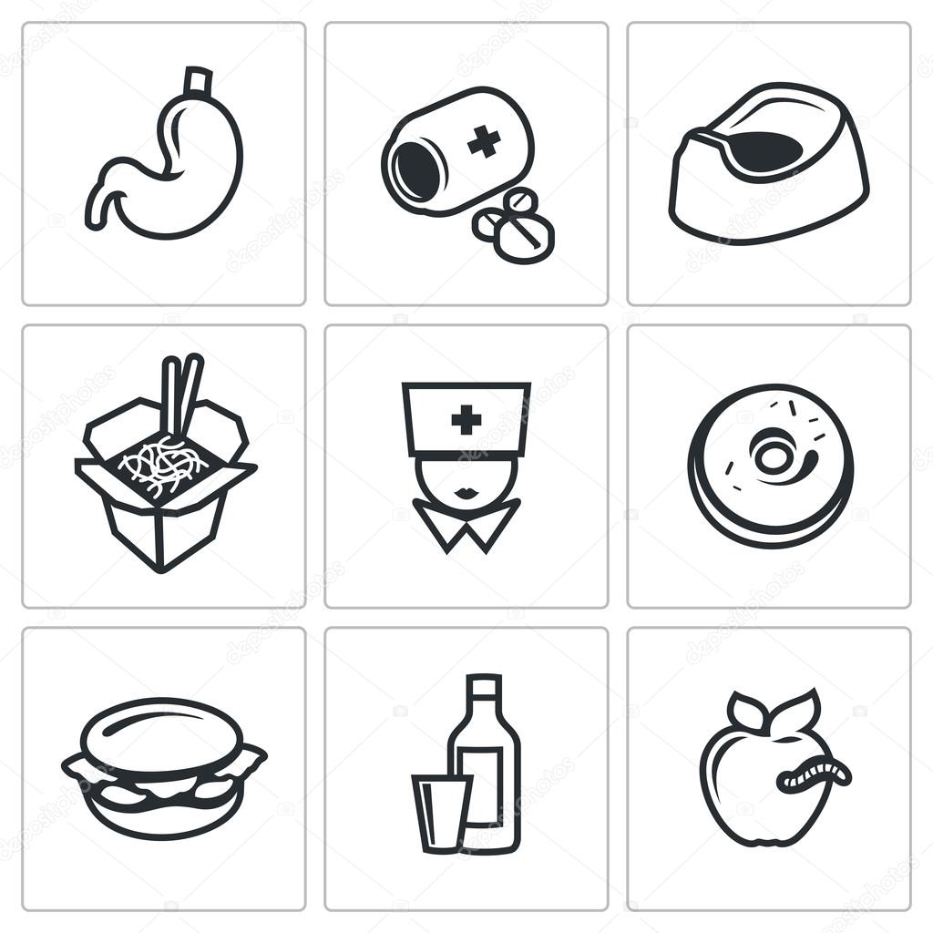 Food poisoning icons set