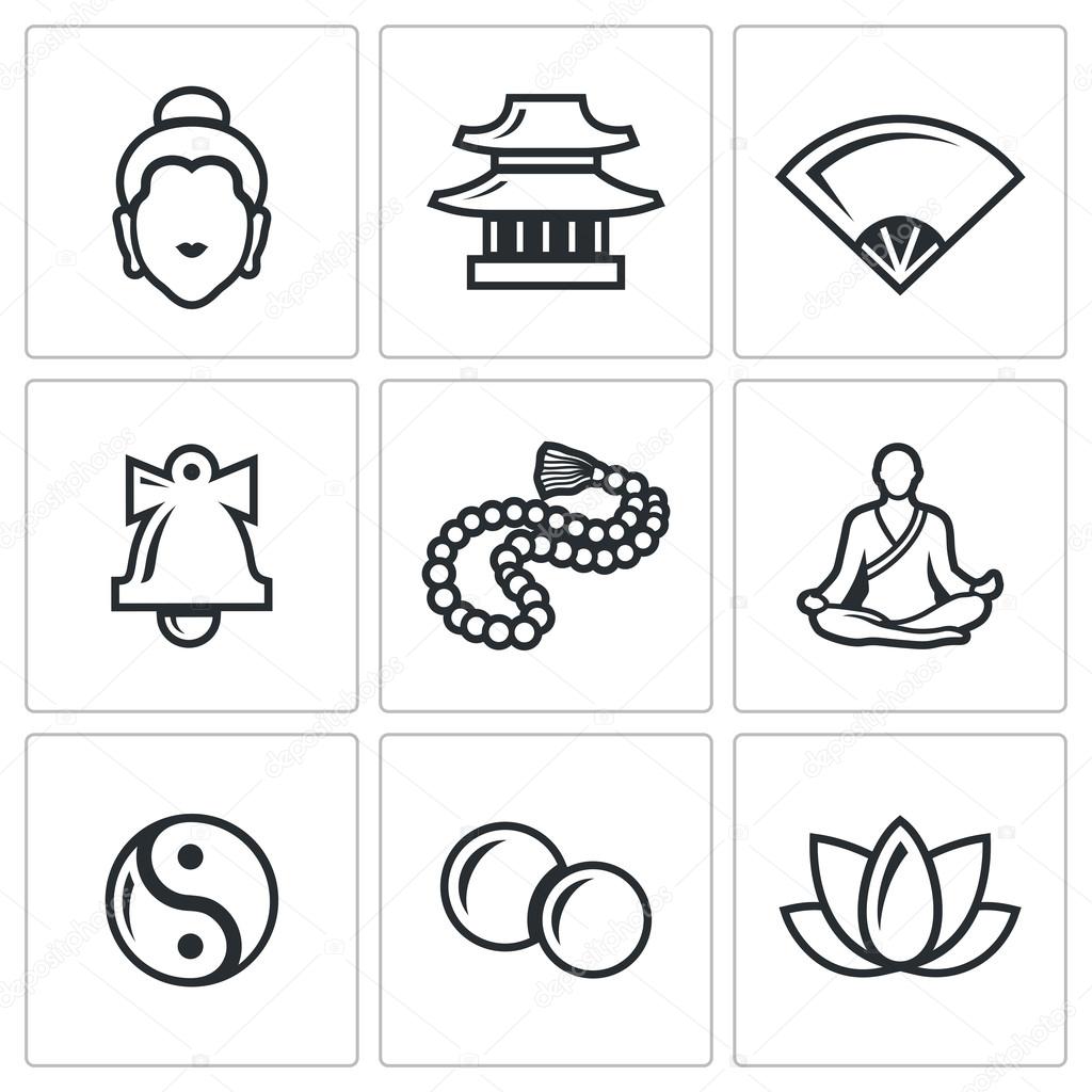 Buddhism icons set