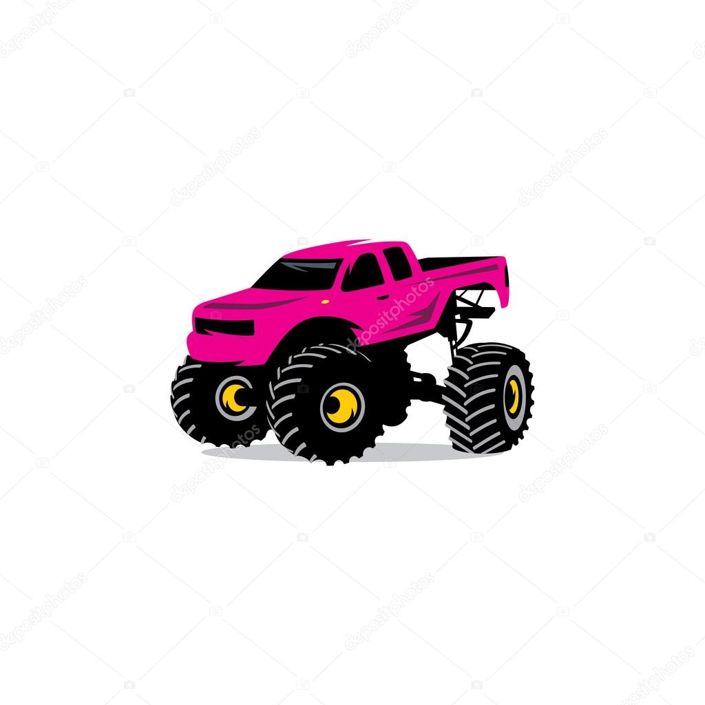 Monster Truck sign. The car on big wheels and high ground clearance. Branding Identity Corporate logo design template Isolated on a white background
