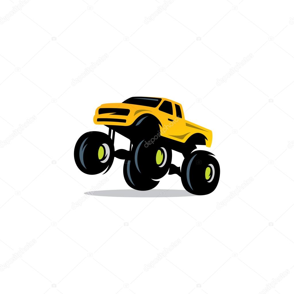 Monster Truck sign. The car on big wheels and high ground clearance. Branding Identity Corporate logo design template Isolated on a white background