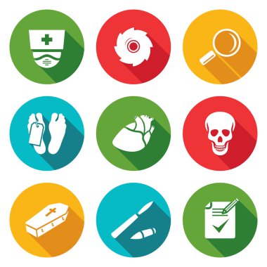 Patolog ve morg Icons set