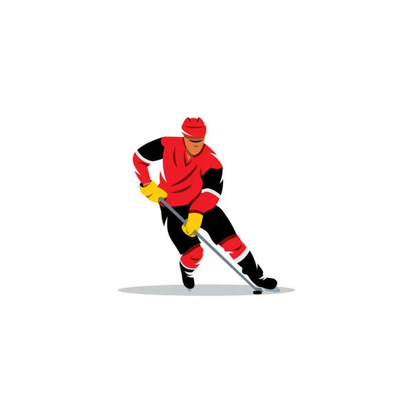 冰球运动员用棍子运球 — 图库矢量图片