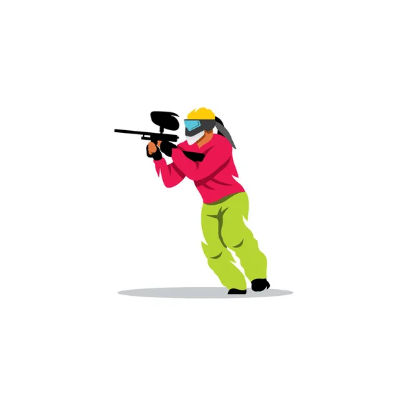 Paintball jugador corriendo en máscara — Vector de stock