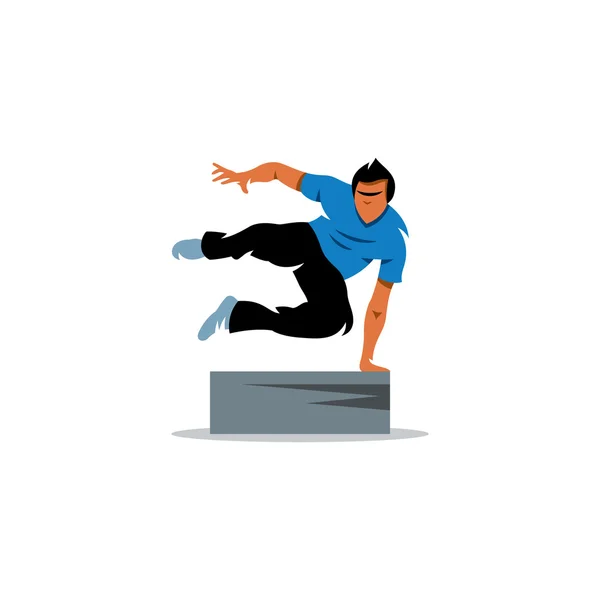 Parkour athlete jumping over barrier — Stock Vector