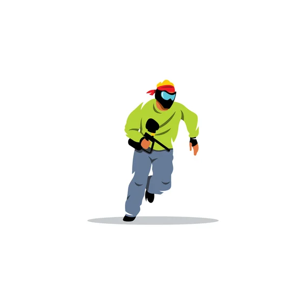 Paintball player running in mask — Stock Vector