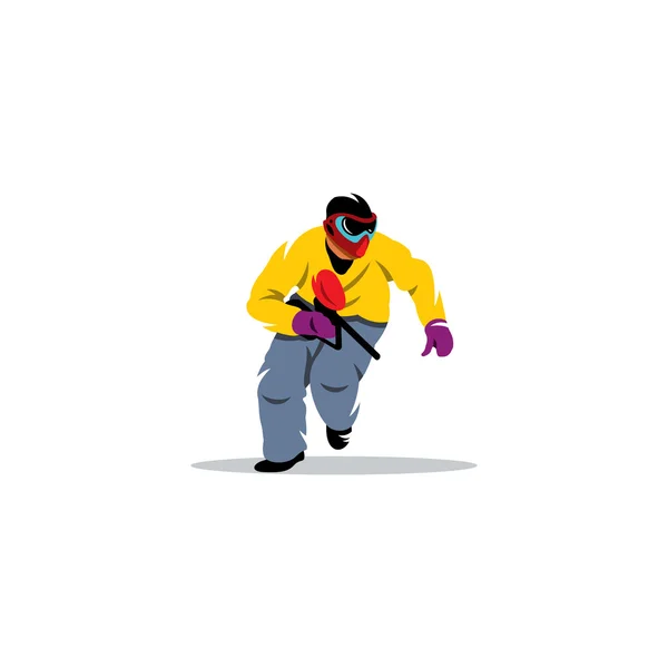 Paintball player running in mask — Stock Vector