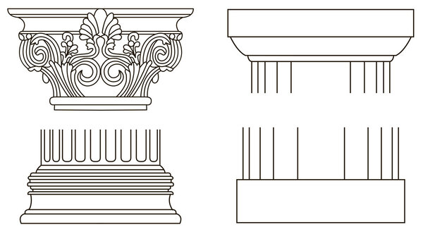 Набор элементов колонн из греческих колонн в старом стиле
