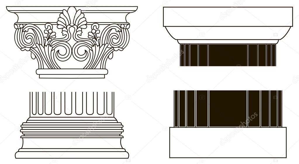 Set of old-style greece pillar column parts