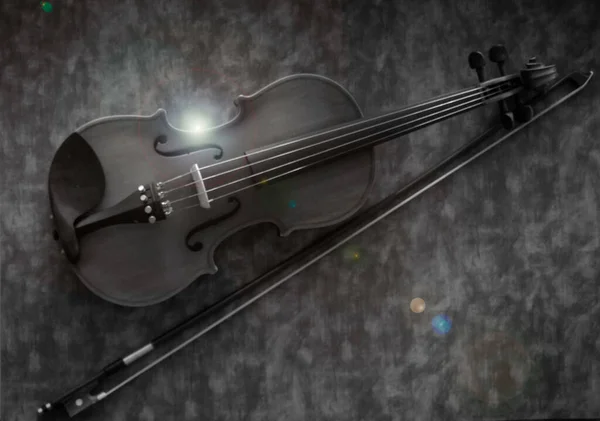 Violino Desfocado Arco Colocado Fundo Vintage Tom Arte Luz Embaçada — Fotografia de Stock