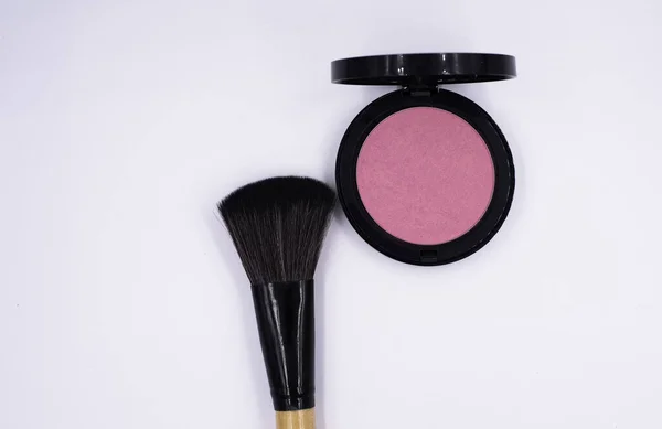 Pinceles Maquillaje Color Mejilla Puestos Fondo Belleza Conjunto Cosmético —  Fotos de Stock