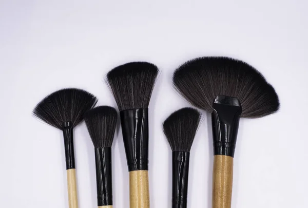 Närbild Chef För Makeup Borstar Sätta Bakgrunden Kosmetiska Verktyg — Stockfoto