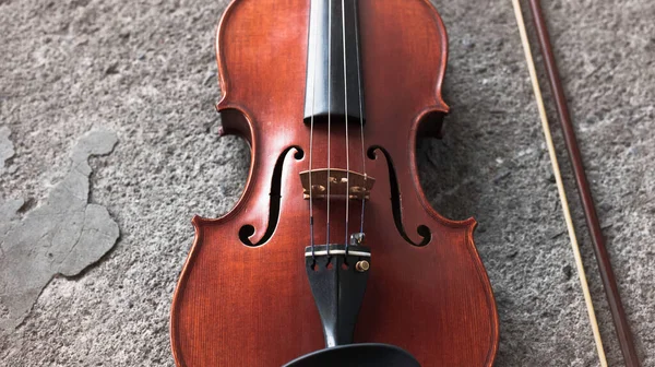 Primo Piano Lato Anteriore Del Violino Mostra Dettagli Dello Strumento — Foto Stock