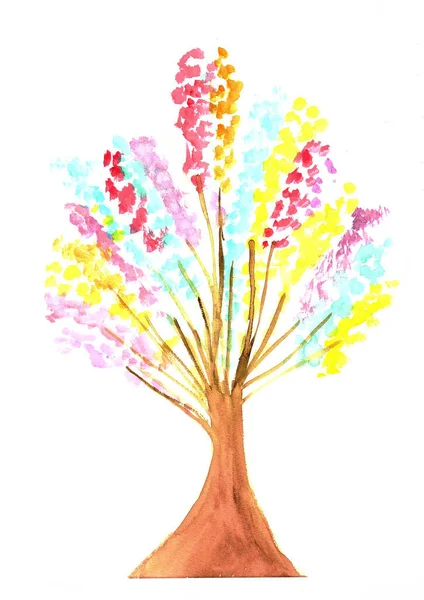 Folhas Coloridas Árvores Pintavam Com Aquarela Sobre Papel — Fotografia de Stock