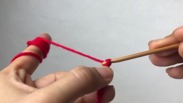 Woman Hand Using Crochet Hook Yarn Kniting Work — Stock Video