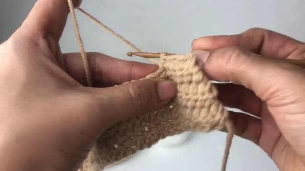 Woman Hand Using Crochet Hook Yarn Kniting Work — Stock Video