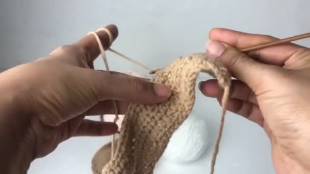 Frauenhand Mit Häkelnadel Und Garn Für Strickarbeiten — Stockvideo