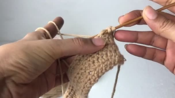 Woman Hand Using Crochet Hook Yarn Kniting Work — Stock Video