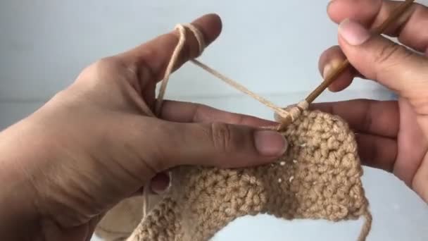 Frauenhand Mit Häkelnadel Und Garn Für Strickarbeiten — Stockvideo