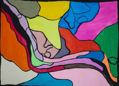 Kağıt üzerinde renkli suluboya resimler, el yapımı çizimler, güzel sanat eserleri..