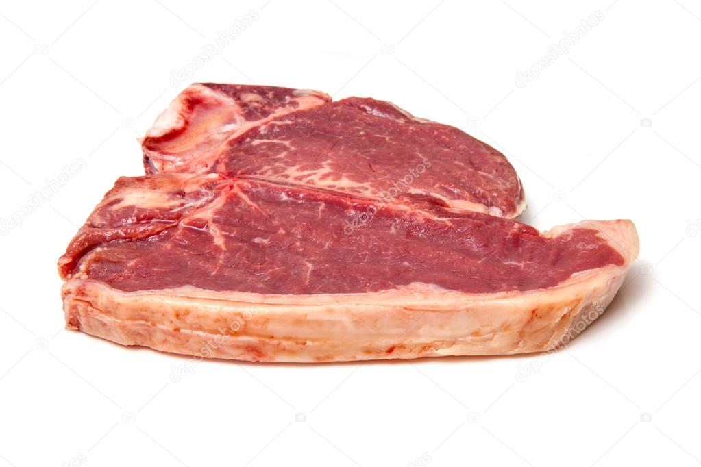 T-bone steak isolated on a white studio background.