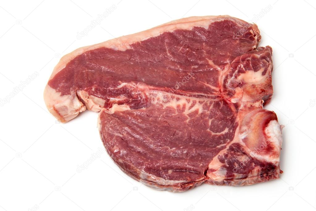 T-bone steak isolated on a white studio background.