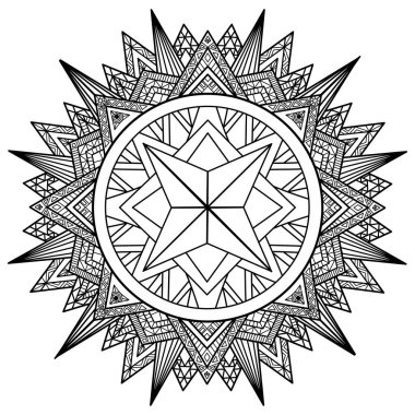 Mandala yıldızı meditasyon için siyah beyaz çizim kitabı
