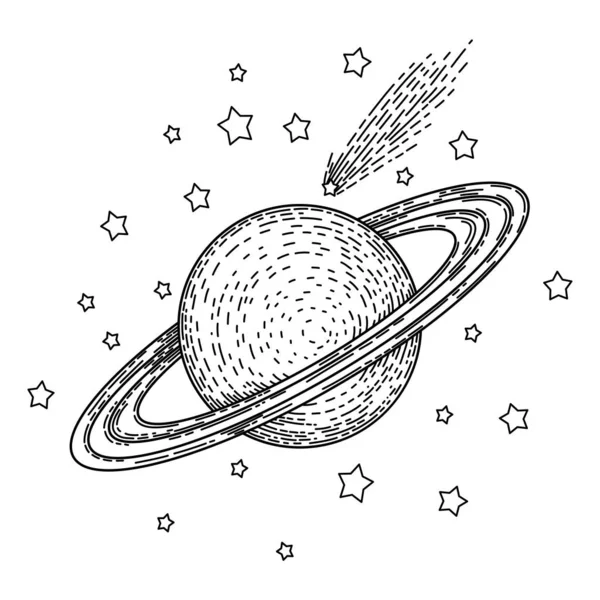 Met de hand getekend zonnestelsel met zon, planeten, asteroïden en andere buitenaardse objecten. — Stockvector