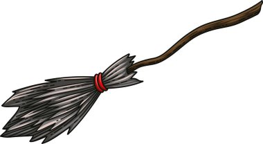 Süpürge. Kırmızı kurdeleli kara cadının süpürgesi.