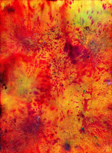 Arrière plan, texture aquarelle. Fond rouge et orange avec quelques éclaboussures de peinture rouge, nuances de vert — Photo