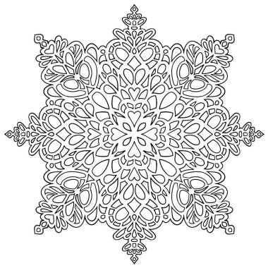 El yapımı stres önleyici kar tanesi. Örtü, poster, tişört ya da dövme için şablon. Yetişkin sanat terapisi için kış boyama sayfaları. Vektör illüstrasyonu.