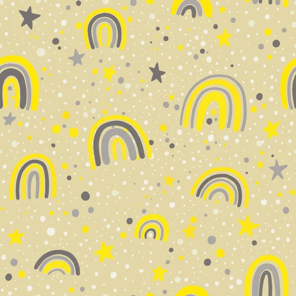 scandinavian seamless pattern clouds, rain, sun and rainbow. Cute simple doodle background for children room textile, wallpaper