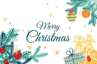 Tebrik Kartı - Mutlu Noeller Şenlik Elementleri ve Yeşil Fenerlerle