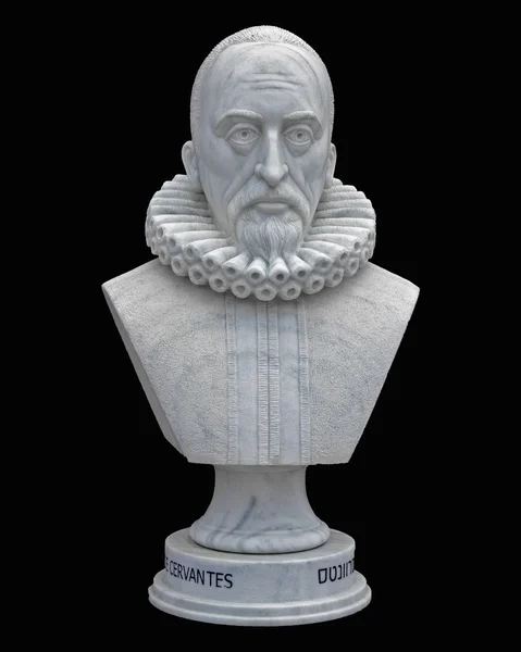 Cervantes. Beyaz mermer büstü. İzole.
