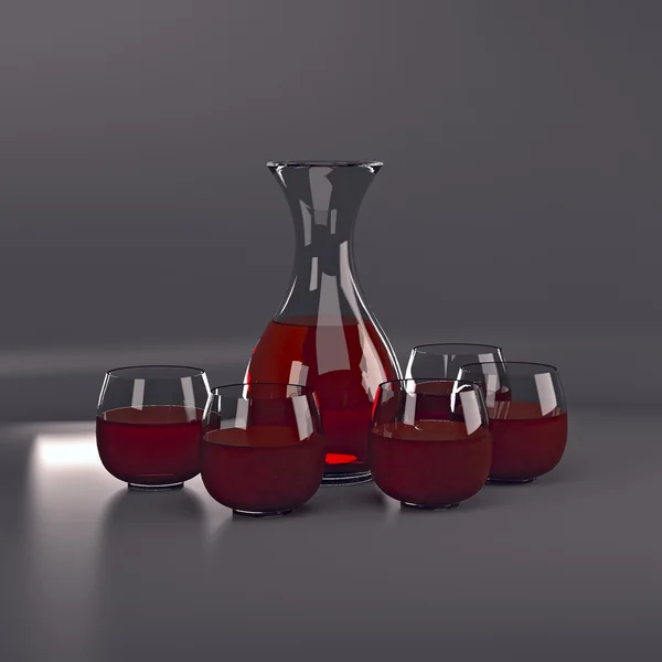 A vörös bor, poharak, kancsó. — Stock Fotó