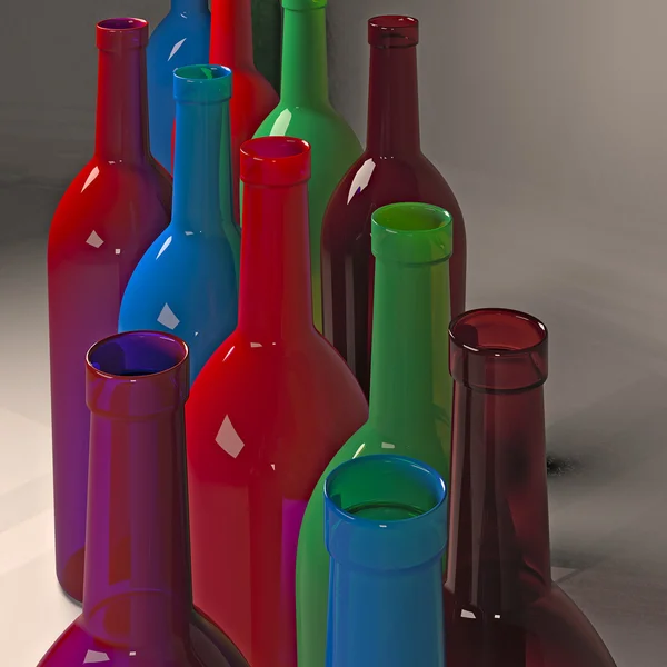 Gekleurde flessen wijn. — Stockfoto