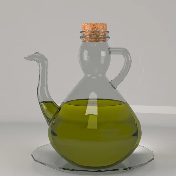 Glass jug and a cup of olive oil. — Stock Photo, Image