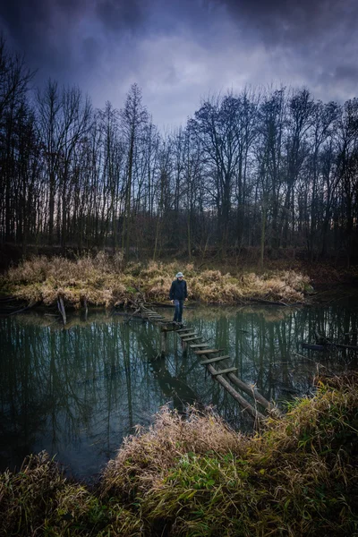 Régi fa footbridge — Stock Fotó